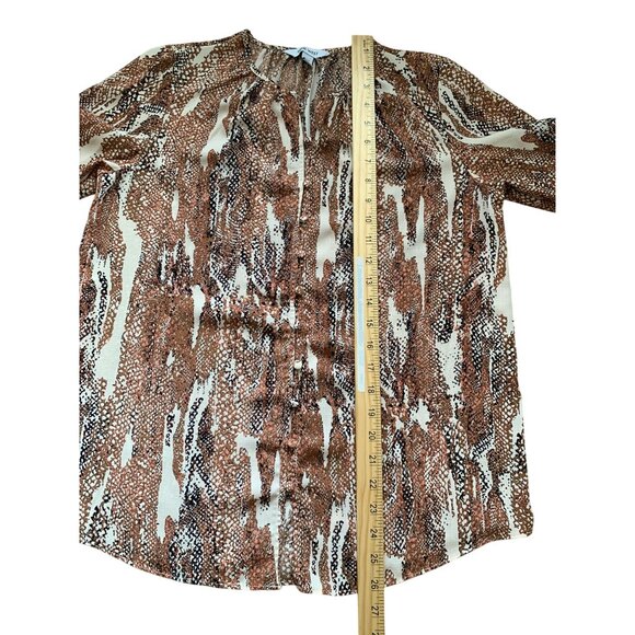 Nine West Womens Petite Snake Print Blouse Brown & Cream Long Sleeve Size PS - Picture 9 of 10